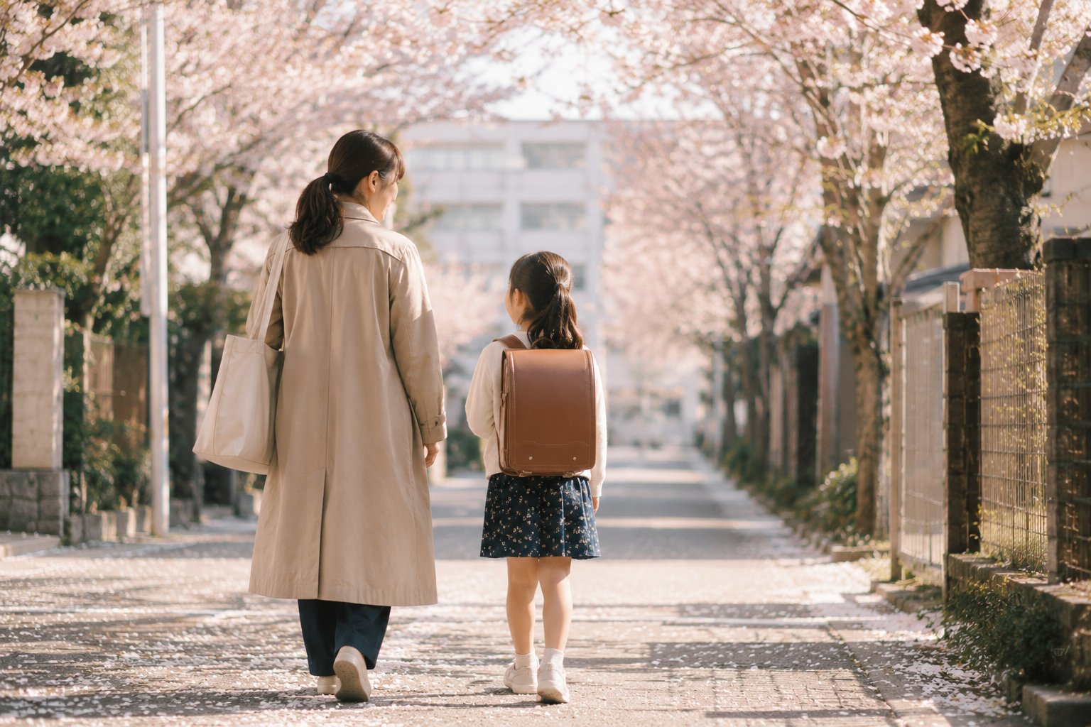 小学校に通う親子